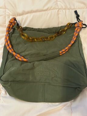 Rotunda Olive Green Shoulder Hobo Bag with Orange Rope Strap